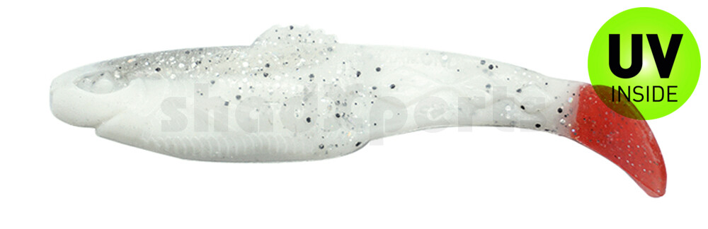 001413B008RT Diamond Shad 5" (ca. 13,5 cm) reinweiss / klar salt´n pepper Glitter / Red Tail