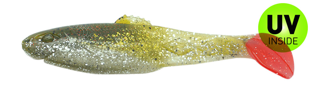 001413B310RT Diamond Shad 5" (ca. 13,5 cm) selbstleuchtend Glitter / Kaulbarsch / Red Tail