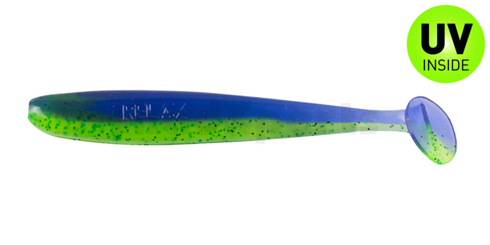 003413B113 Bass Shad 4,5“ (ca. 13 cm) grün (chartreuse)-Glitter / blau-violett Glitter