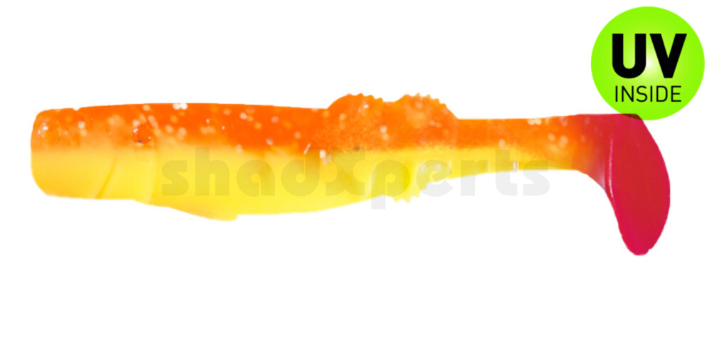 000712B033 California 4" (ca. 11,0 cm) fluogelb  / orange-silber Glitter