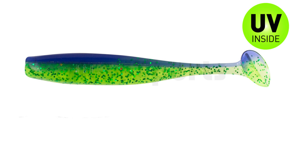 003407B113 Bass Shad 2,5" (ca. 7 cm) grün (chartreuse)-Glitter / blau-violett Glitter