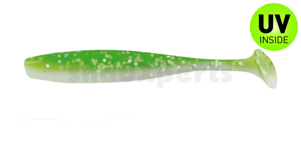 003407B125 Bass Shad 2,5" (ca. 7 cm) reinweiss / grün-Glitter