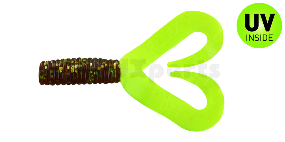 000604DT-304 Twister 2" Doubletail regulär (ca. 4,5 cm) motoroil gold glitter / fire tail