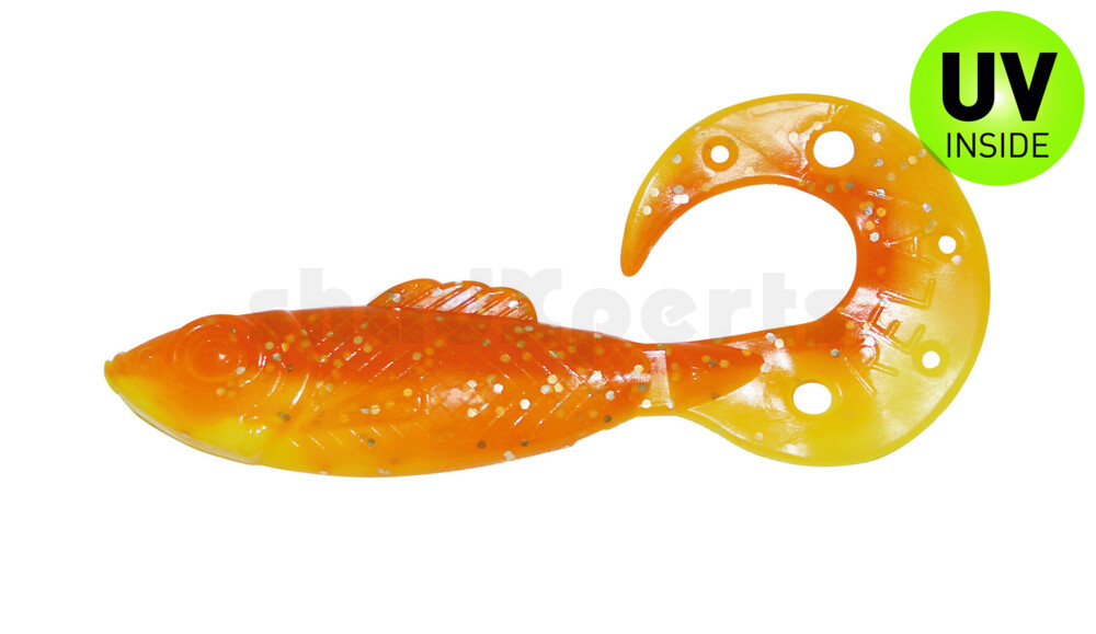 001212B033 Killer Grub 4" (ca. 12,0 cm) fluogelb  / orange-silber Glitter