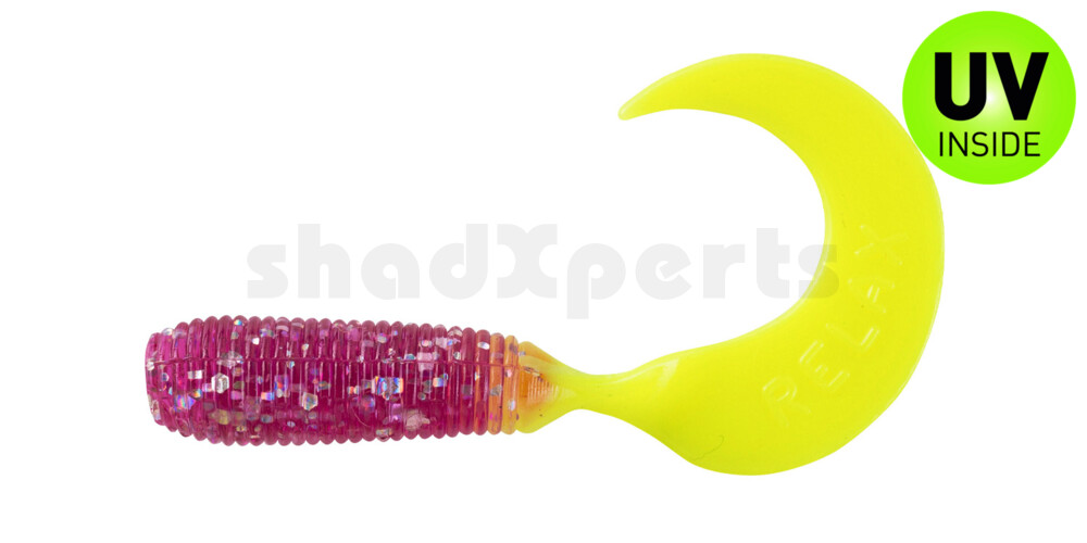 000604274 Twister 2" regulär (ca. 4,5 cm) violett transparent glitter / fire tail