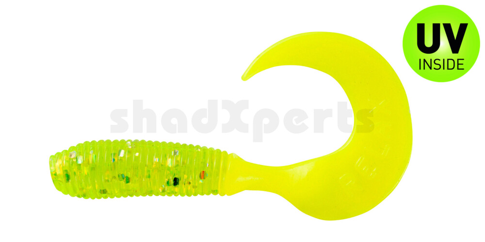000604083 Twister 2" regulär (ca. 4,5 cm) grün(chartreuse) glitter / fire tail