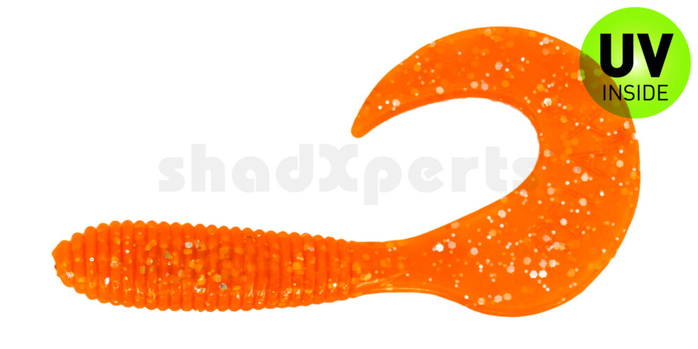 000607028 Twister 3" regulär (ca. 7,0 cm) klar fluoorange Glitter
