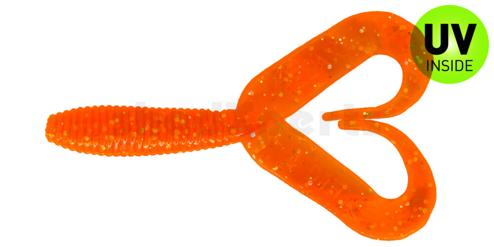000607DT-028 Twister 3" Doubletail regulär (ca. 9,0 cm) klar fluoorange Glitter