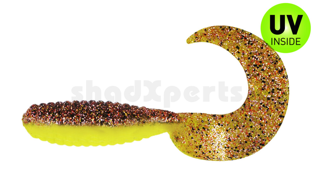 000513B150 Xtra Fat Grub 5,5" laminiert (ca. 13,0 cm) fluogelb  / klar kupfer glitter