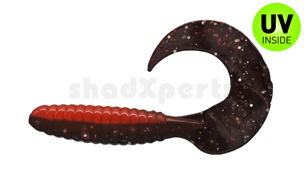 000513B317 Xtra Fat Grub 5,5" laminiert (ca. 13,0 cm) feuerrot / schwarz rot-gold Glitter