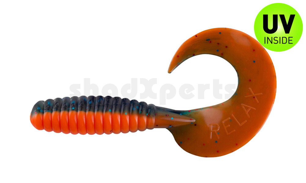 000513B902 Xtra Fat Grub 5,5" laminiert (ca. 13,0 cm) orange / blau-rot glitter