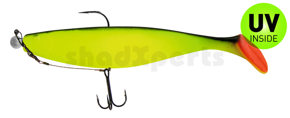 000418M056-20 Xtra-Soft 7" (ca. 18,0 cm) fluogelb / schwarz, montiert auf MUXRO 10/0 20g