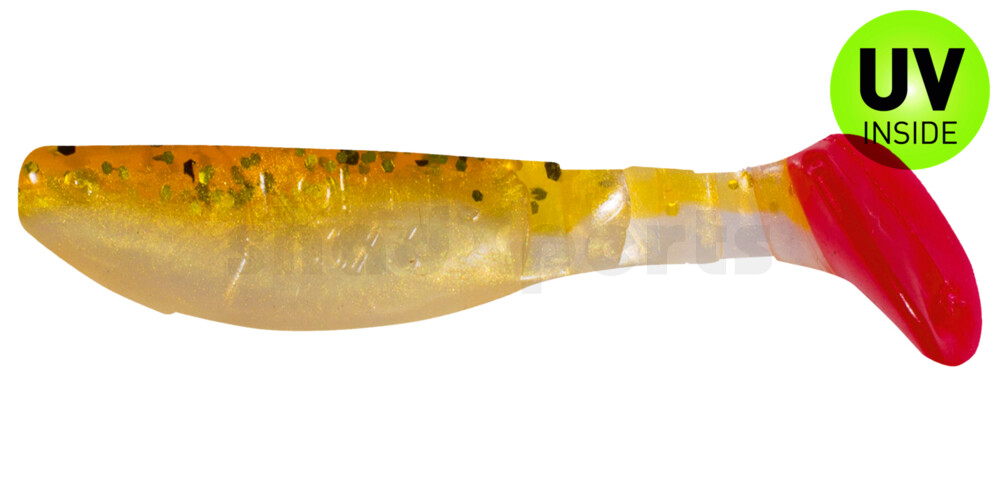 000208B023RT Kopyto-Classic 3" (ca. 8,0 cm) goldperl / motoroil Glitter / red tail