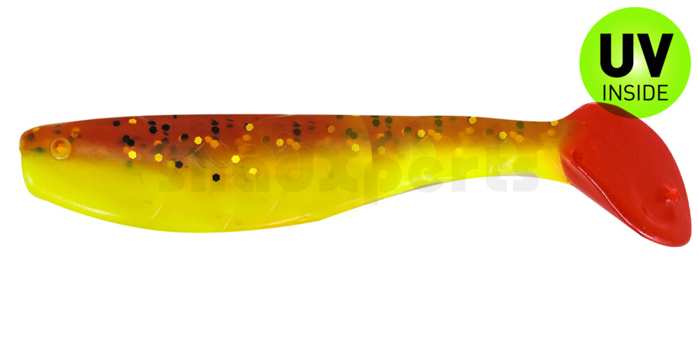 000208B110RT Kopyto-Classic 3" (ca. 8,0 cm) fluogelb  / olivebraun-Glitter / red tail